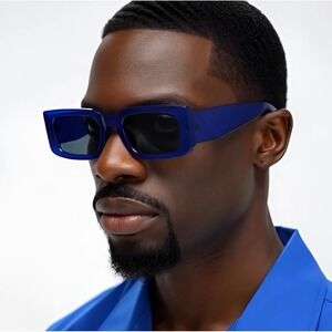 Trendy Designer Style Shades UV400 Blue Frame Men Fashion Sunglasses Streetwear